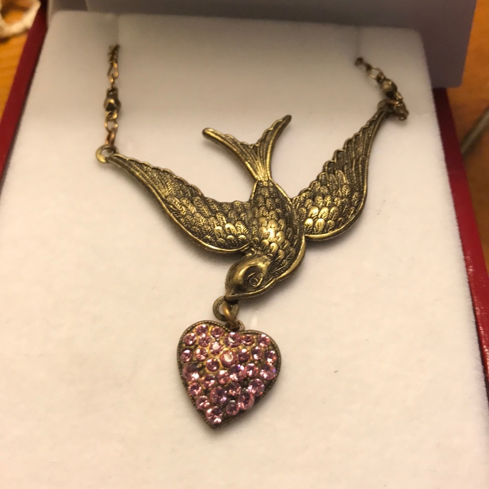 ANNE KOPLICK Bird with pink Swarovski crystals